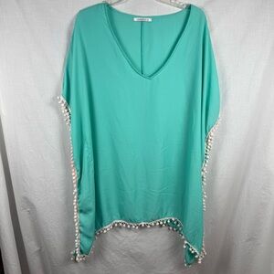 Elegant Turquoise Cover-Up with White Trim
